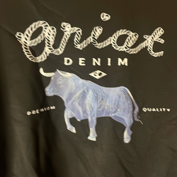 NWT Ariat Denim SWEATSHIRT Sz Medium Crew Neck Black Bull Denim Longhorn - Picture 2 of 6